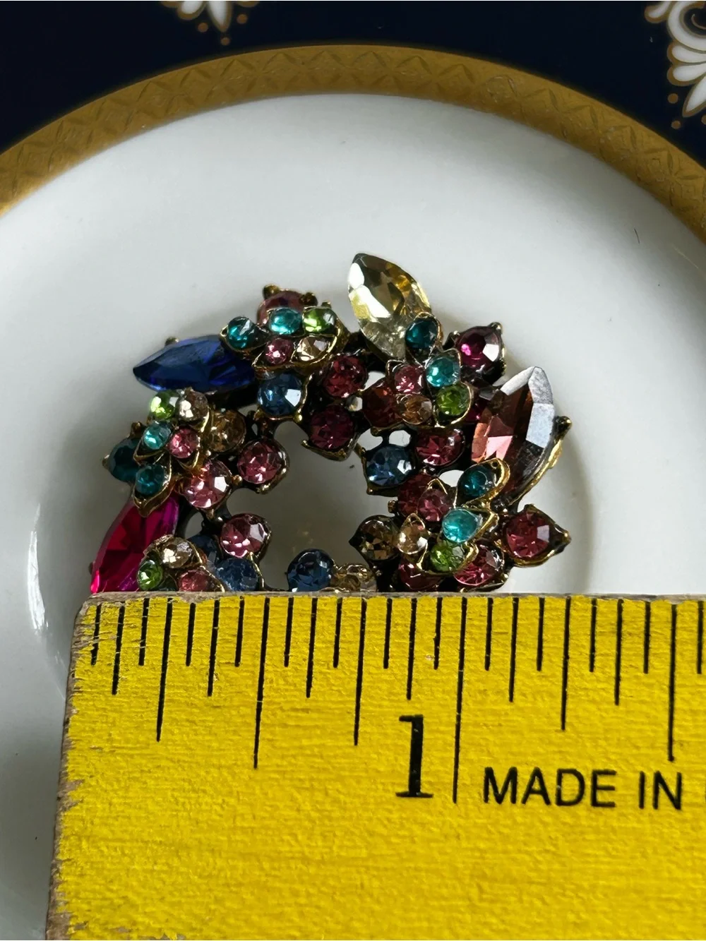 Vintage Multicolor Crystal Wreath Brooch